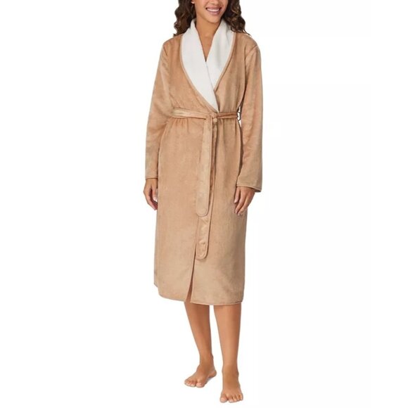 NWT Cuddl Duds Women's Shawl-Collar Long Wrap Robe Sz L Brown - Picture 1 of 9